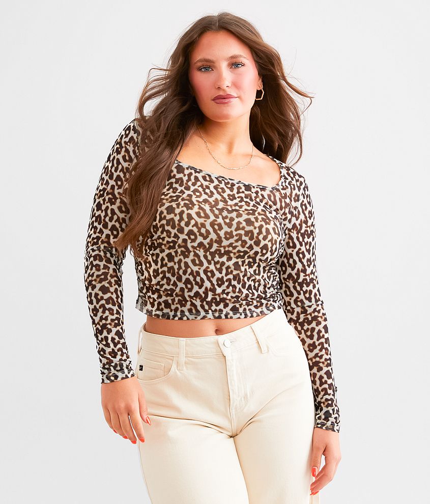 Willow &#38; Root Cheetah Mesh Cropped Top front view