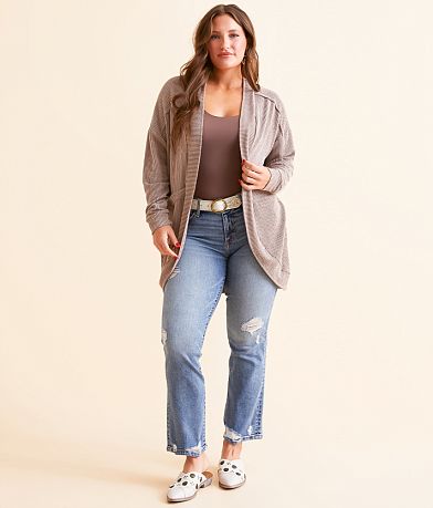 BKE Ribbed Cocoon Cardigan front view