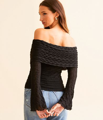 Willow &amp; Root Textured Mesh Off The Shoulder Top back view