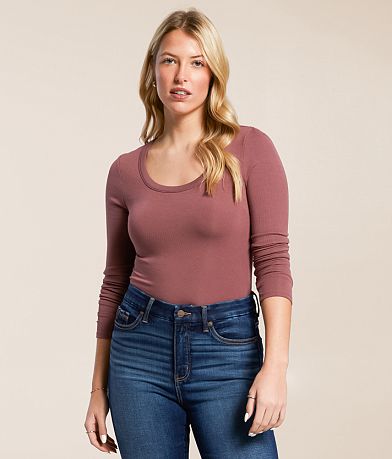 Buckle Black Zoey Ribbed Top front view