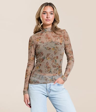 Willow & Root Floral Mesh Top front view