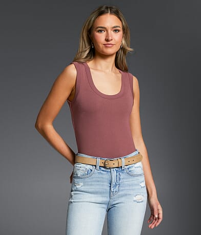 Buckle Black Zoey Ribbed Tank Top front view