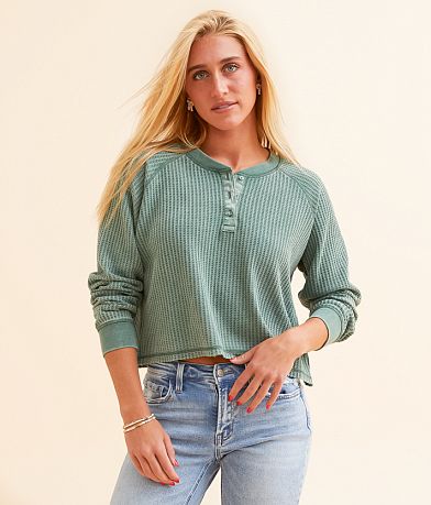 FITZ + EDDI Waffle Knit Cropped Henley front view