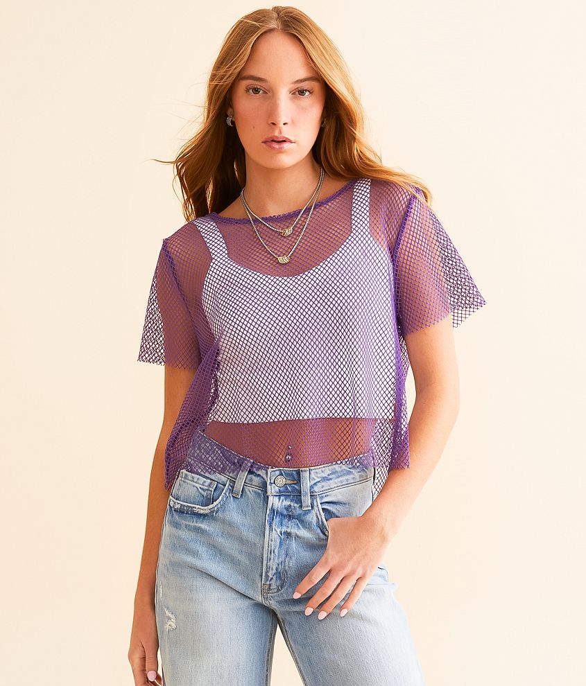 DH Apparel Raw Edge Fishnet Cropped Top