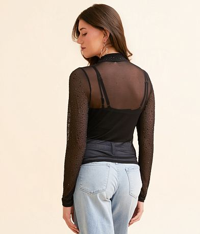 Retroluxe Rhinestone Mesh Top - Women's Shirts & Blouses in Black | Buckle