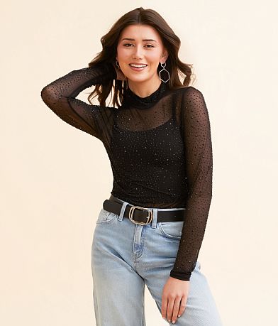 Retroluxe Rhinestone Mesh Top front view