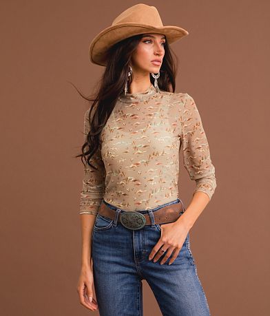 Sterling & Stitch Western Mesh Top front view