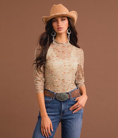 Sterling &amp; Stitch Western Mesh Top full left side view