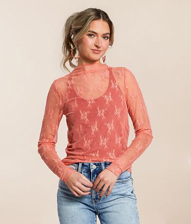 Willow & Root Floral Mesh Top front view