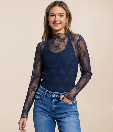 Willow & Root Floral Mesh Top front view