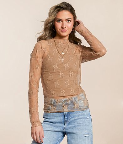 Willow & Root Floral Mesh Top front view