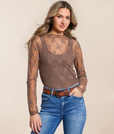 Willow & Root Floral Mesh Top front view