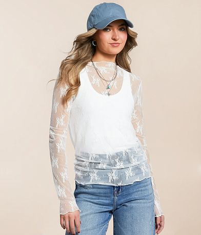 Willow & Root Floral Mesh Top front view