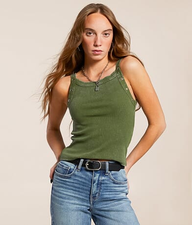 Gilded Intent Washed Grommet Tank Top front view