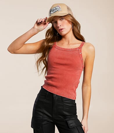 Gilded Intent Washed Grommet Tank Top front view