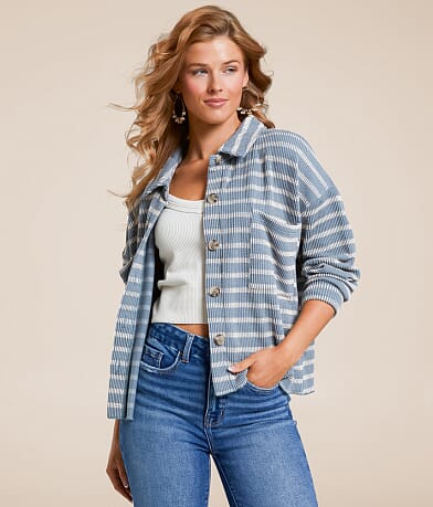 BKE Striped Boxy Shirt front view