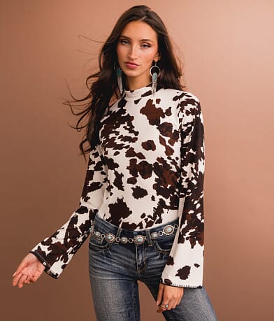 Sterling & Stitch Cow Print Top front view