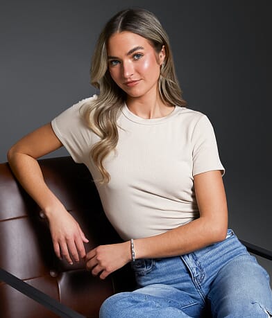 Buckle Black Ribbed Knit Top front view