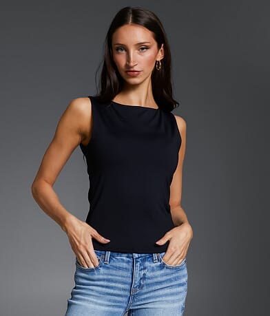 Buckle Black High Neck Shaping & Smoothing Tank Top front view