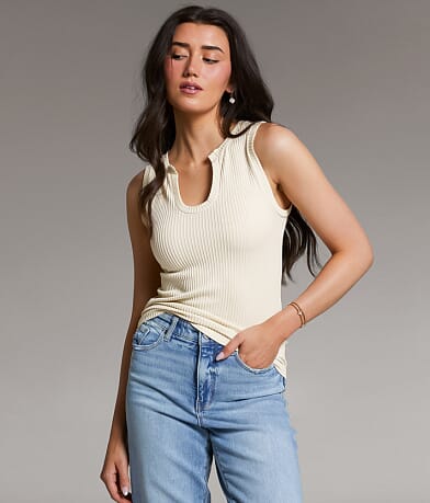BKE core Textured Notch Neck Tank Top front view