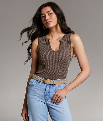 BKE core Textured Notch Neck Tank Top front view