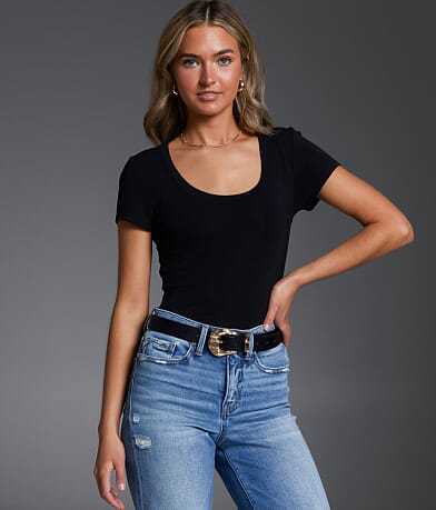 Buckle Black Zoey Ribbed Top front view