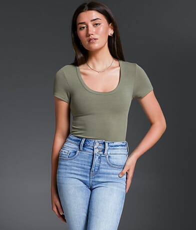 Buckle Black Zoey Ribbed Top front view
