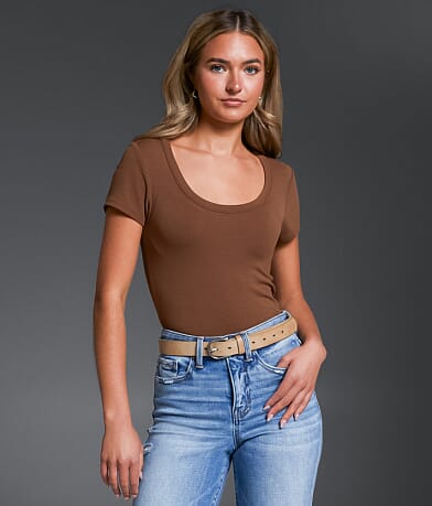 Buckle Black Zoey Ribbed Top front view