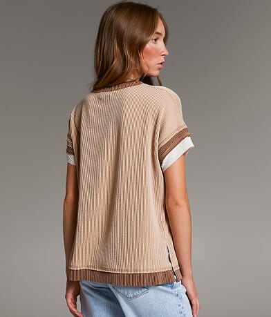 BKE Raw Edge Ribbed Top back view