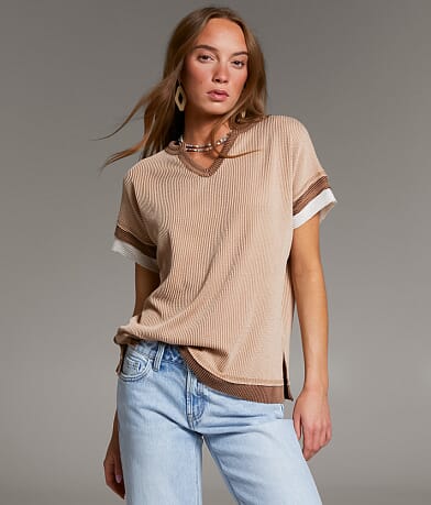 BKE Raw Edge Ribbed Top front view