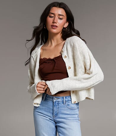 BKE Cropped Cardigan Sweater front view
