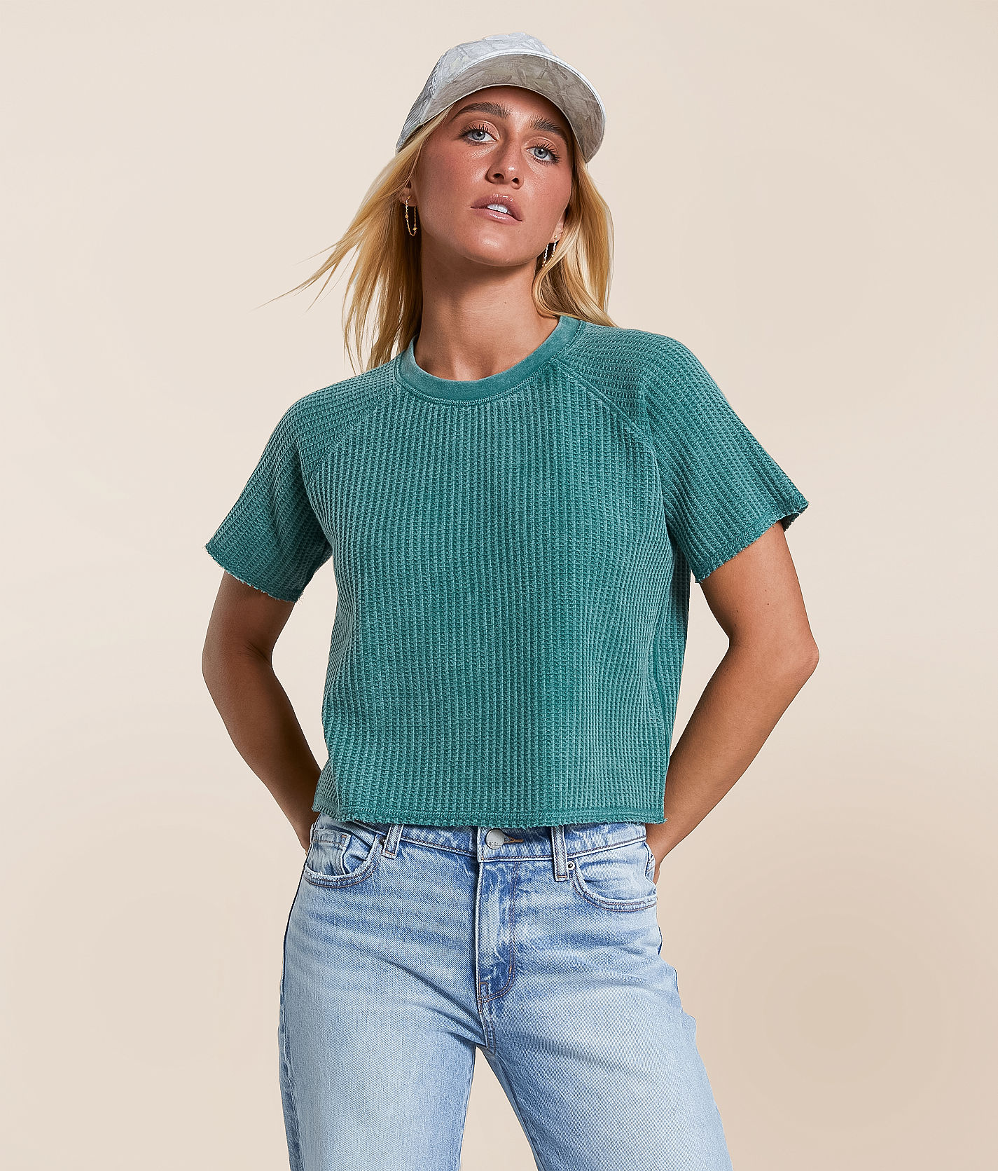 FITZ + EDDI Waffle Knit Cropped T-Shirt - Women's T-Shirts in