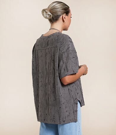 Gilded Intent Distressed Overlay Oversized T-Shirt BACK