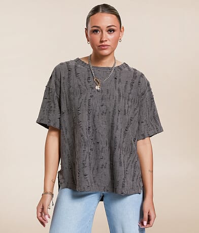 Gilded Intent Distressed Overlay Oversized T-Shirt FULL_LEFT_SIDE