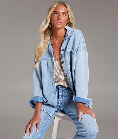 BKE Washed Knit Shacket front view