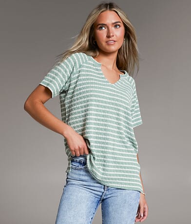 BKE Raw Edge Striped Top front view