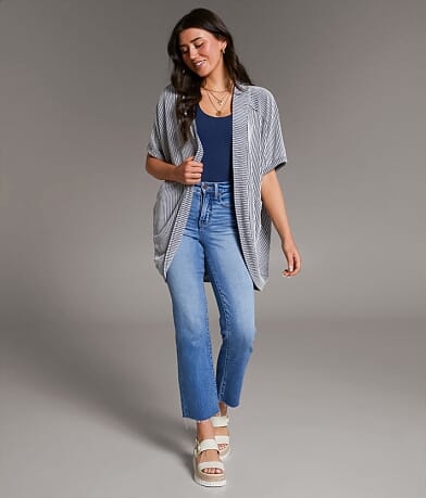 BKE Ribbed Cocoon Cardigan front view