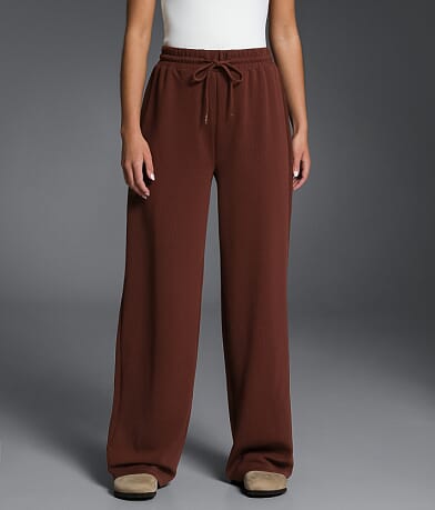 Buckle Black Ribbed Wide Leg Pant front view