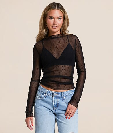 Willow & Root Embroidered Mesh Top front view