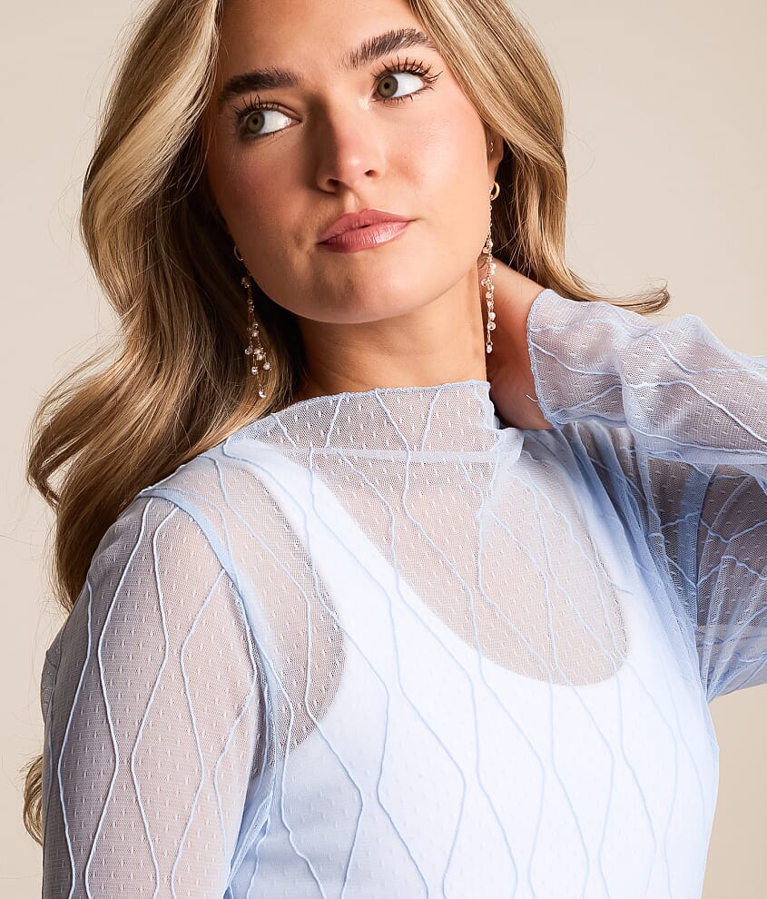 Embroidered Mesh Top