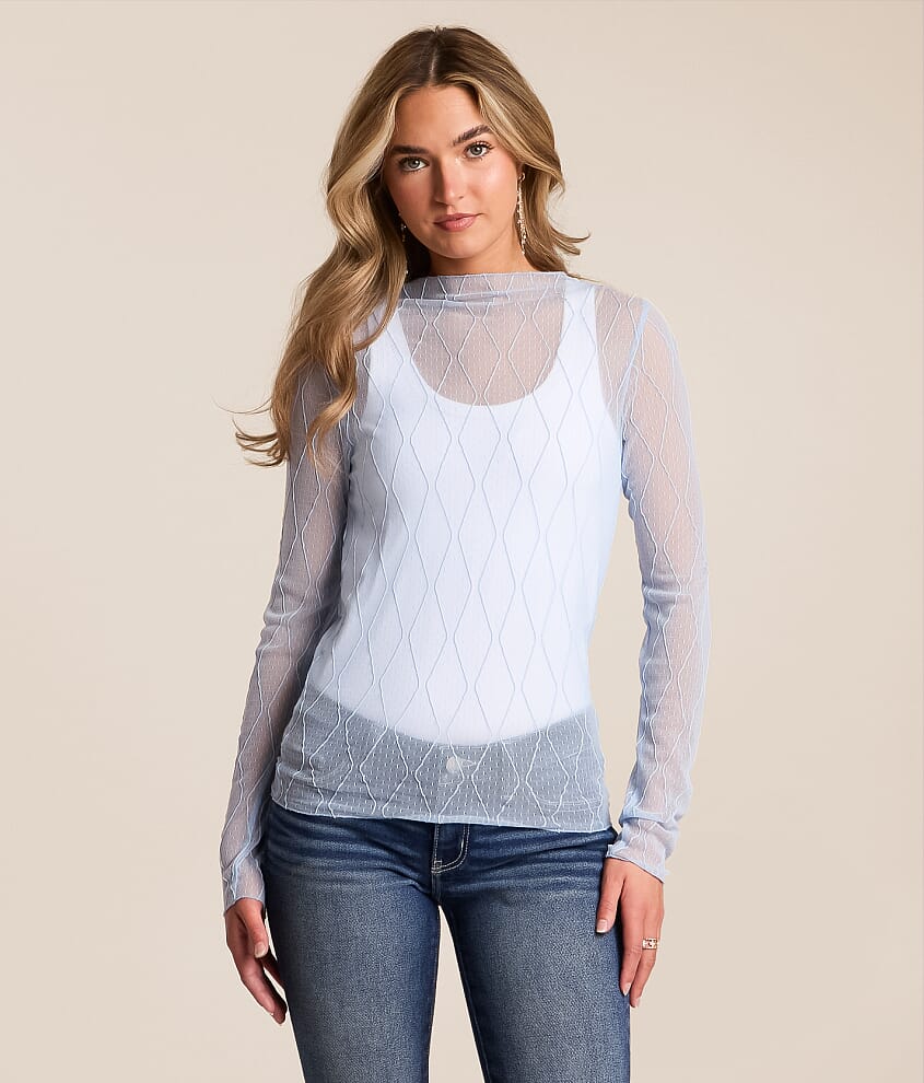 Embroidered Mesh Top