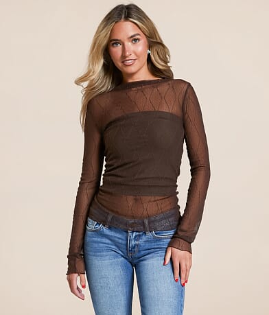Willow & Root Embroidered Mesh Top front view