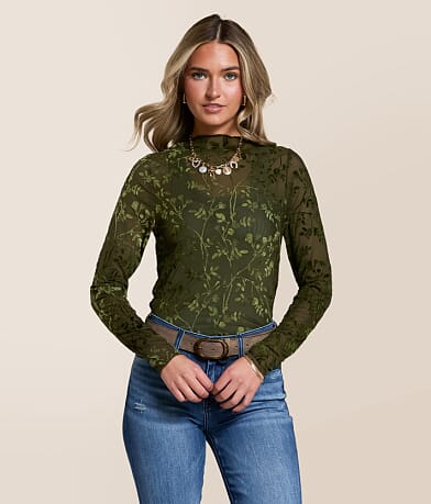 Willow & Root Sheer Mesh Top front view