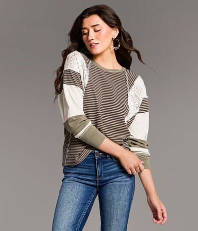 BKE Crochet Inset Oversized Top front view