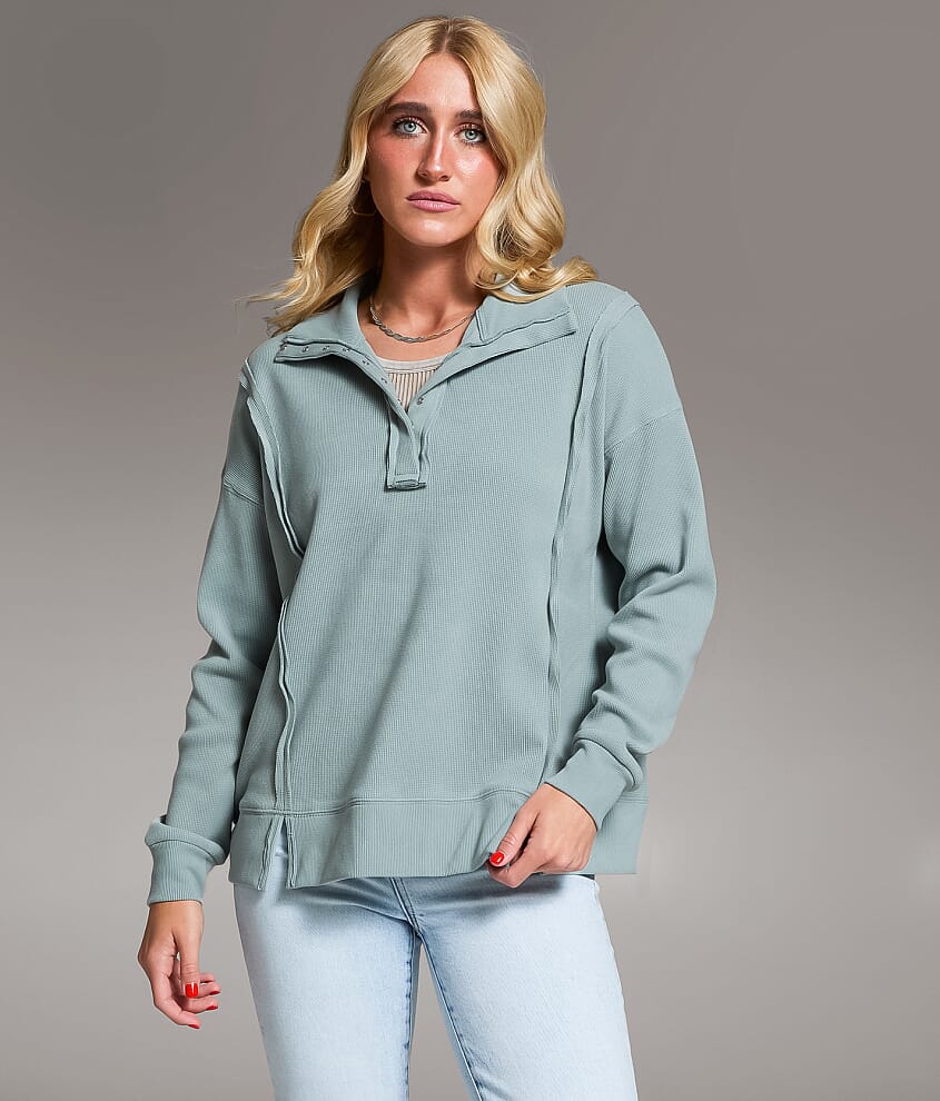 Raw Edge Henley Pullover