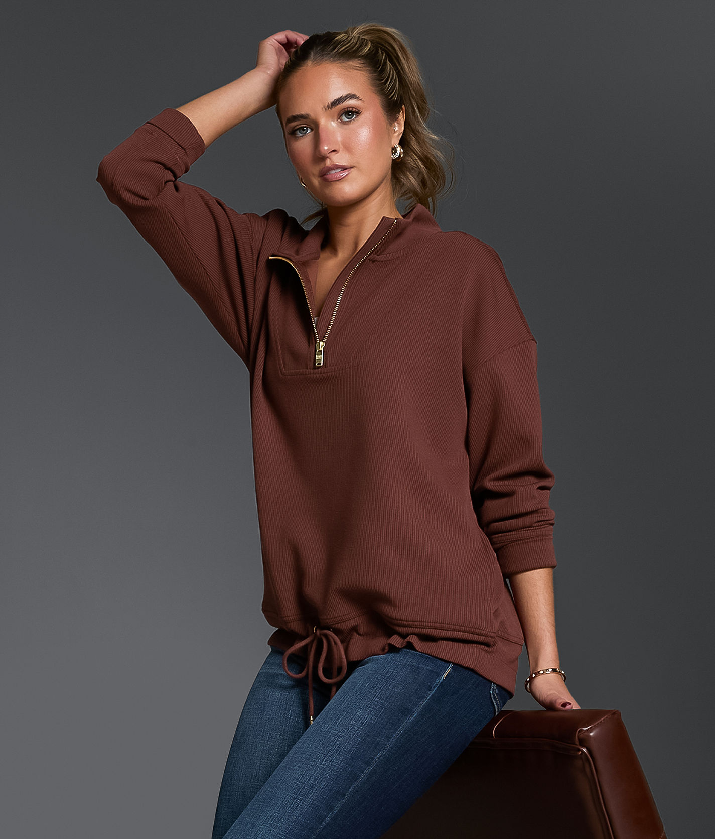 Buckle Black Ribbed Quarter Zip Pullover - Women's Sweatshirts in