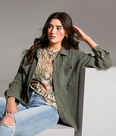 BKE Waffle Knit Boyfriend Shirt front view