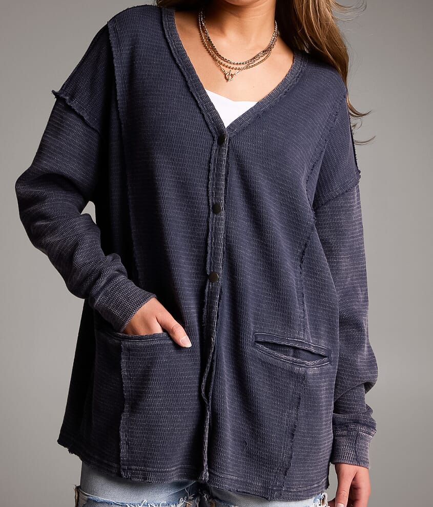 Washed Waffle Cardigan