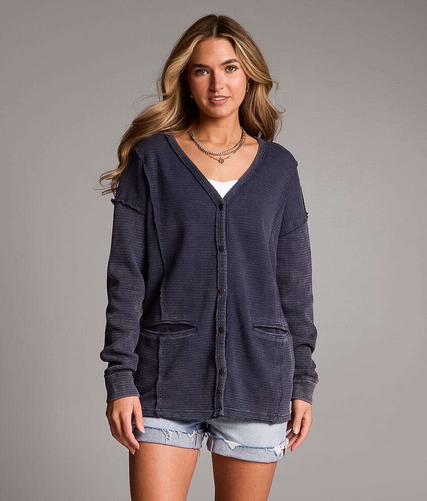 Washed Waffle Cardigan