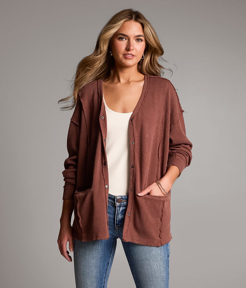 Washed Waffle Cardigan